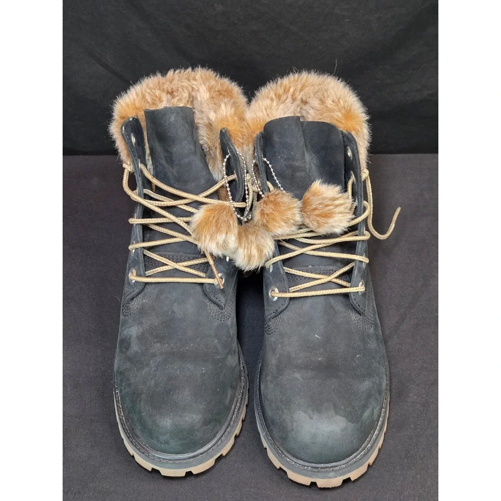 Timberland 6 Inch Black Nubuck Faux Fur Trim Insulated Winter Boots‎ Mens 6
